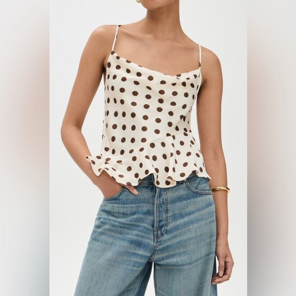 Crisscross Ruffled Hem Polka Dot Cami
